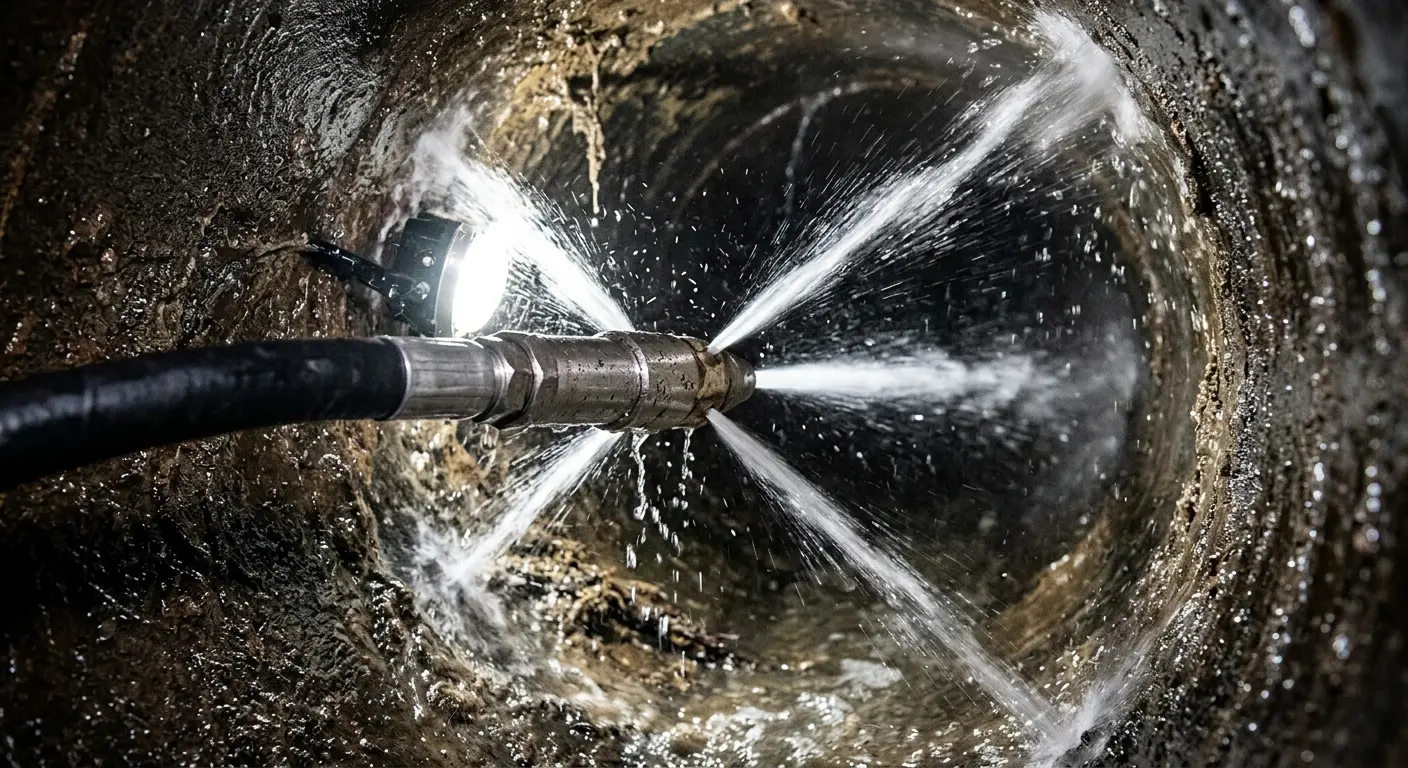 High-pressure hydro jetting nozzle cleaning sewer pipe for Trenchless Sewer Repair in Las Vegas
